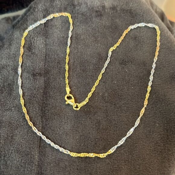 16” Tri Color Gold over 925 Italian Sterling Silver Singapore Necklace - Picture 7 of 9